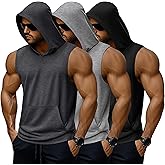 Velvelhall 3 Pack Men's Big & Tall Workout Hooded Tank Tops, Cotton Sleeveless Gym Hoodies Bodybuilding Muscle Cut Off Shirts(Dark Gray, Light Gray, Black,Large)