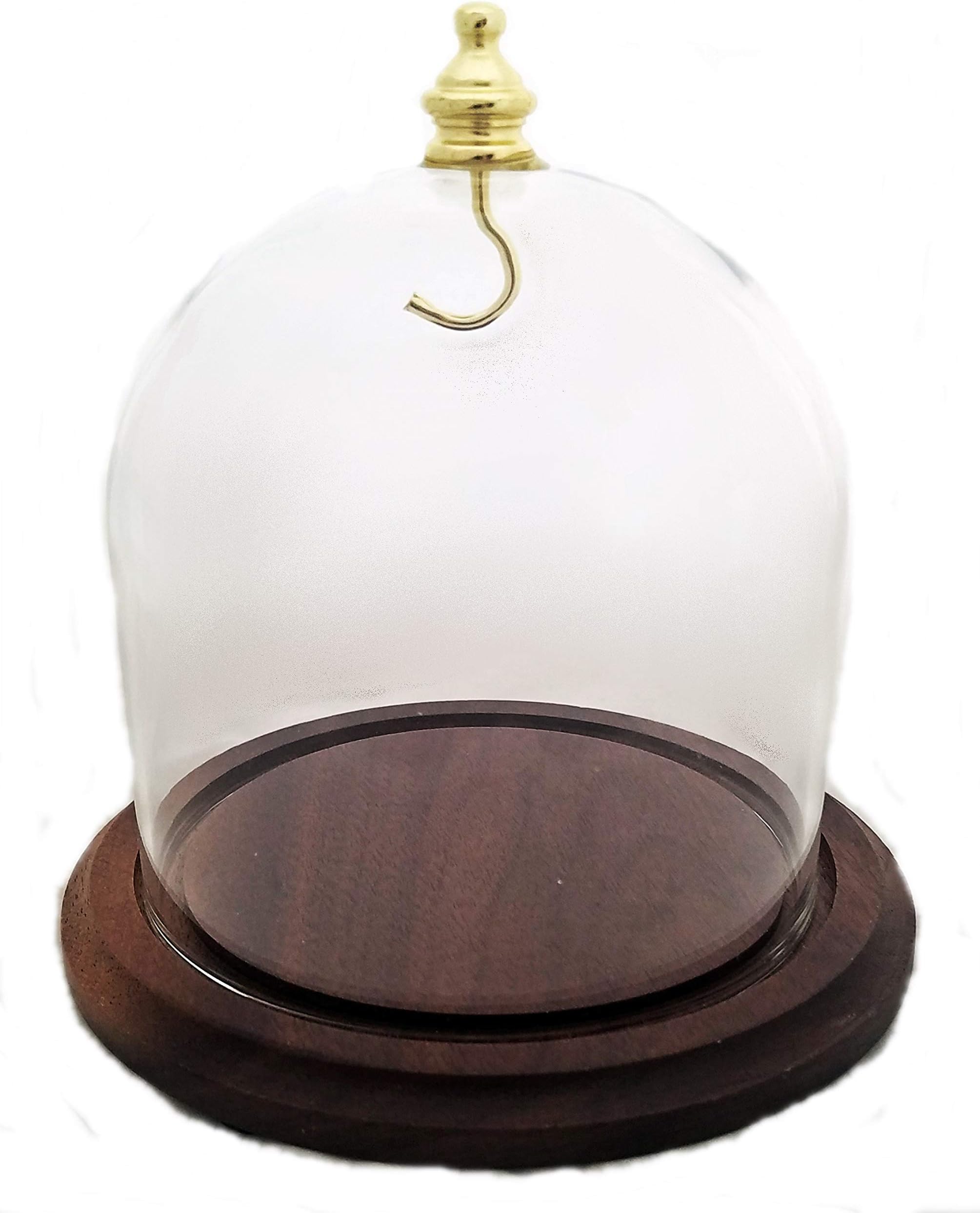 Large 4"x4" Glass Pocket Watch Display Dome Cloche, Gold Knob & Hook, Real Walnut Base