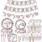 118 Pcs Holy Cow I'm Two Birthday Party Decoration Moo Moo I'm Two Paper Plates Napkins Forks Cups Tablecloth Banner Dinnerware for Farm Animals Cow Theme Girls 2nd Birthday Party Supplies