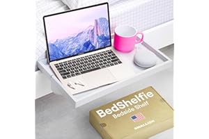 BedShelfie Bedside Shelf for Bunk Bed & Top Bunk, College Dorm Room & Loft Nightstand, Floating Bed Side Table Tray Storage - Plus Grey Wood