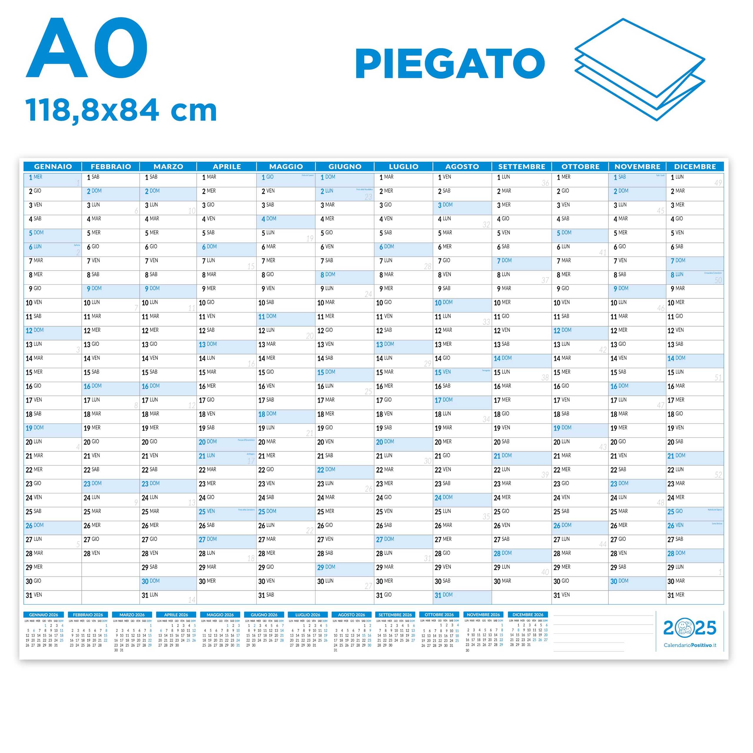 Wall Calendar 2025 118 x 84 cm Planner | Positive | Folded | Maxi Wall Size A0