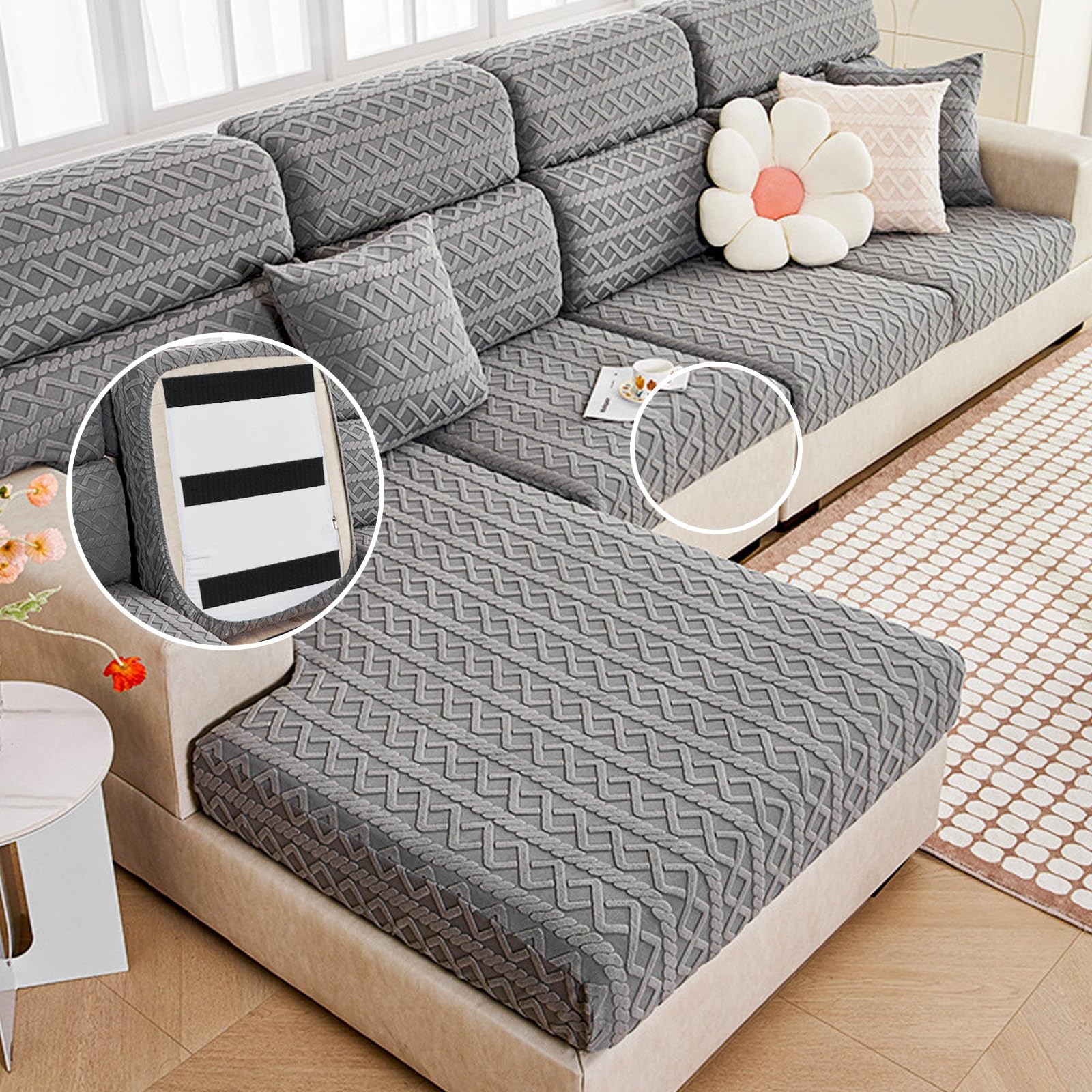 MAXECHO 4.4 Inches x 7 Feet Strong Sticky Back Heavy Duty Hook and Loop Tape with Adhesive, Non-Slip Couch Cushion Grip Accessories, Double Sided Strip Roll to Prevent Sliding, Black