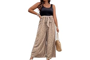 BDWINZ Womens Plus Size Summer Printed Jumpsuit One Piece Sleeveless Tank Top Wide Leg Long Jumpsuits with Belt