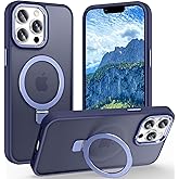 Lufanbis Magnetic for iPhone 13 Pro Max Case with Ring Stand, [10 FT Drop Protection] [Velvety Touch] Slim Translucent Matte Back Shockproof Phone Case for iPhone 13 Pro Max 6.7'', Blue