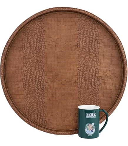 MAGIGO 20" Round Black Walnut Wood Ottoman Tray With Handles – Large Serving Tray For Coffee Table Or Breakfast In Bed