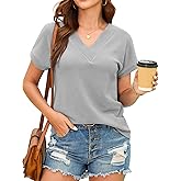 GUNEST Womens Short Sleeve Shirts Casual Trendy Waffle V Neck Basic T Shirt Tunic Tops