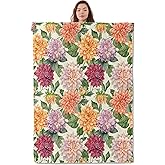 UNDAHIS Vintage Dahlia Flower Blanket, Soft Warm Cozy Blooming Floral Throw Blanket Gifts for Adults Kids Women, Lightweight Fuzzy Comfy Flannel Blankets for Couch, Travel, Bed, House Decor 60×50 Inch