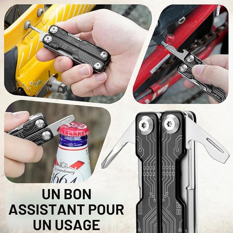 Multitool, Multi Tool de Poche EDC, Ciseaux Multifonctions avec Brise-vitre, Outil Multifonction pour Urgences et l'usage Quotidien, Idée Cadeau Homme, Gadgets EDC, Cadeau Noel Homme - Noir