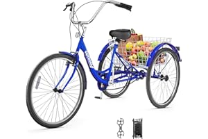 Betterland 24/26 Inch Adult Tricycle, Comfort Tricycle with Large Basket, Stable 3-Wheel Cruise Bicycle for Shopping, Beach and City Trike Perfect for Men, Women, Seniors