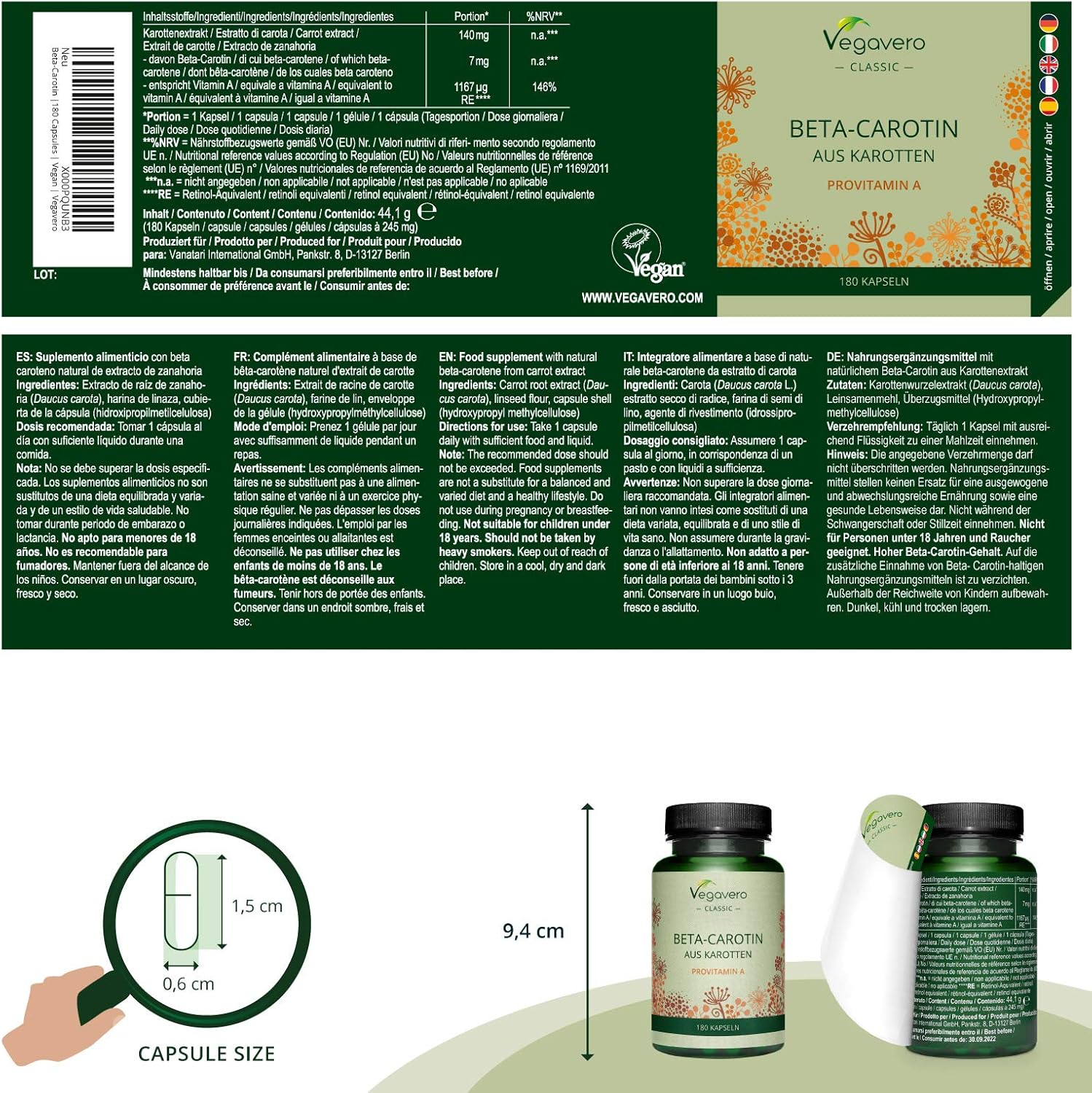 Vegavero Beta Carotene, Red, 180 count (Pack of 1) - Image 3