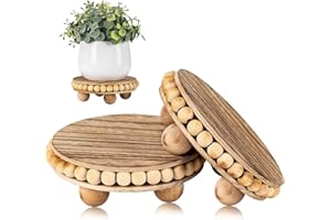 HouseJoy 2Pcs Wood Risers for Display Decorative,Round Beaded Riser Distressed for Decor ,Wooden Farmhouse Coasters Mini Cake Stand Plant Stand,Rustic Pedestal Stand Decor Display Risers for Tiered