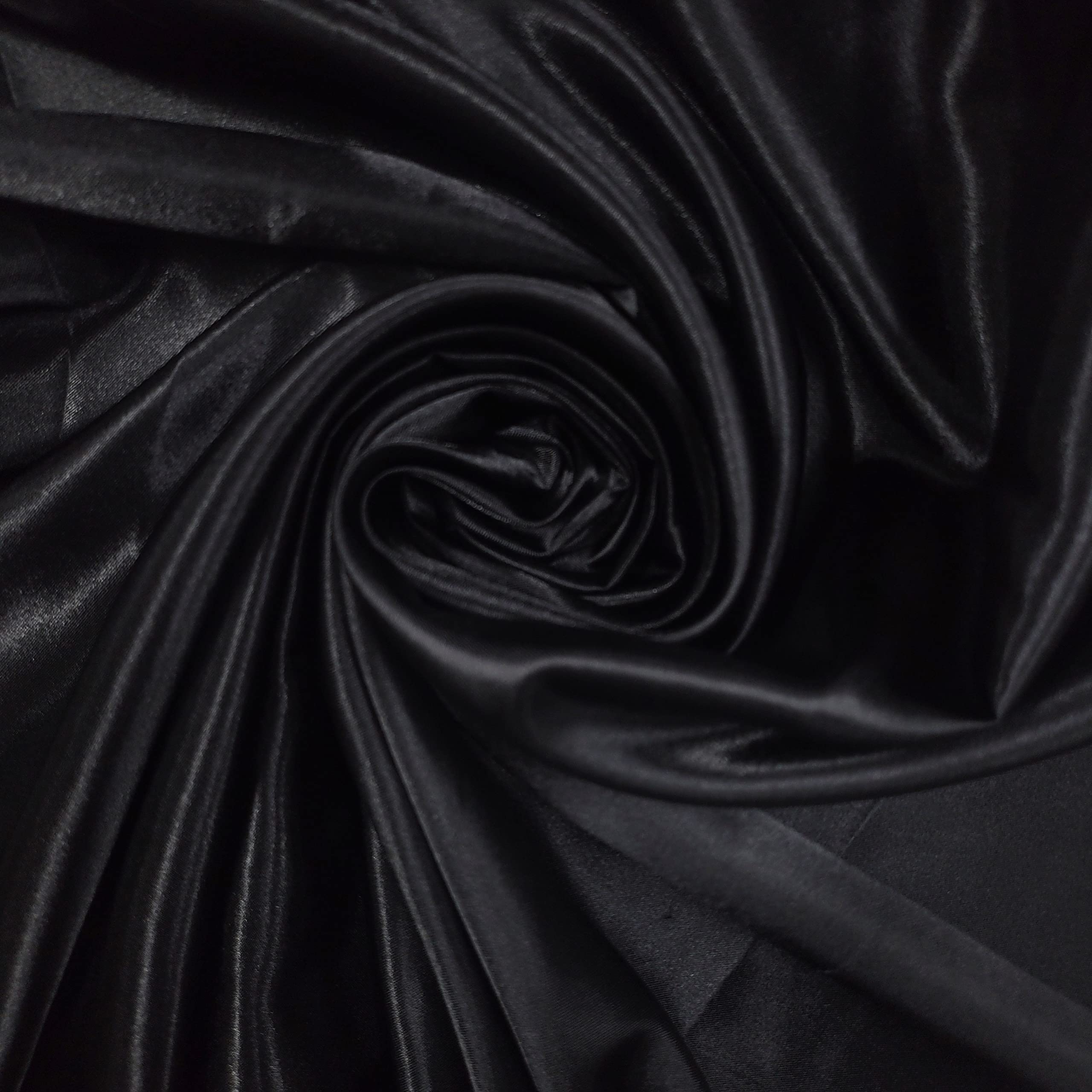 58"/150cm Wide Plain Poly Silk Satin Fabric (Available in 20+ Colours & Various Lengths) (Black, 2 Meter) — image 1