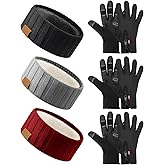 JaGely 6 Pieces Winter Headbands and Glove Set Warm Gift Fleece Lined Ear Muff Touchscreen Waterproof Running Glove Women Man