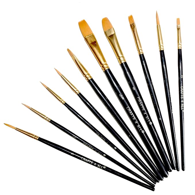 Crafts 4 ALL Paint Brushes Set 10 Pieces Professional Fine