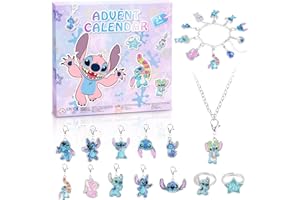 IMIIBEL Advent Calendar 2024 Girls, Christmas 24 Days Countdown Calendar DIY Jewelry Making Kit with 2 Bracelets and 22Pcs Unique Cartoon Charm Beads, Surprise Xmas Gifts for Kids Girls Teens Pink