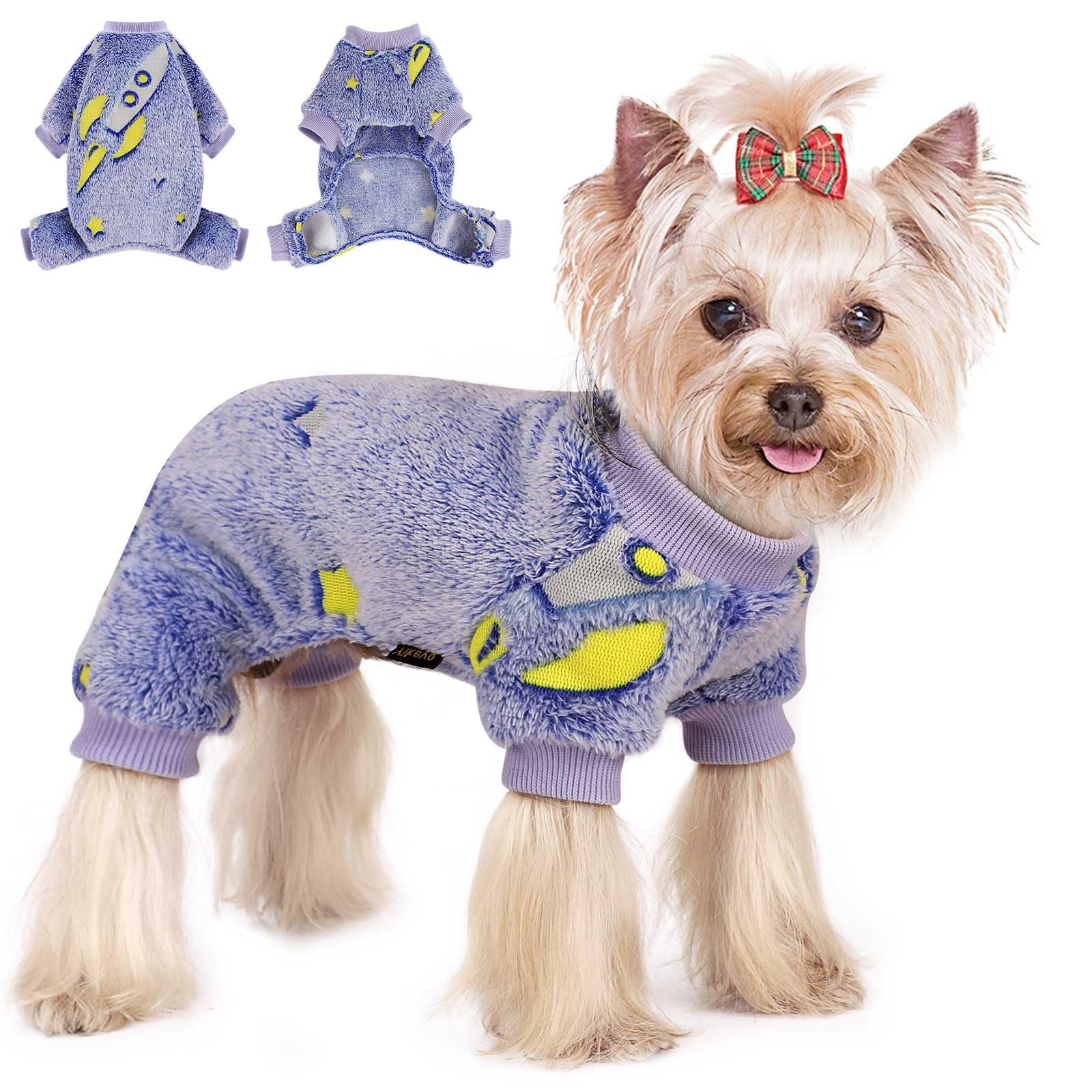 Photo 1 of Sebaoyu Dog Pajamas for Small Dogs, Glow in Dark Tie Dye Unicorn Sweater, Super Soft Velvet Material Chihuahua Yorkie Tiny Clothes Outfits(XXX-Small,Rocket)