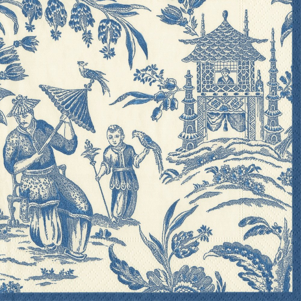 Entertaining with Caspari Cocktail Napkin, Silk Road Toile