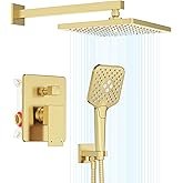 Gabrylly Shower System Gold, Wall Mounted Shower Faucet Set for Bathroom with High Pressure 10" Rain Shower head and 3-Setting Handheld Shower Head Set, 2 Way Shower Valve Kit, Brushed Gold