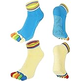 LemonGirl 2 Pairs Non-Slip Yoga Socks for Women Non-Slip Five Toe Full-Toe Socks US 5-9 for Pilates, Barre