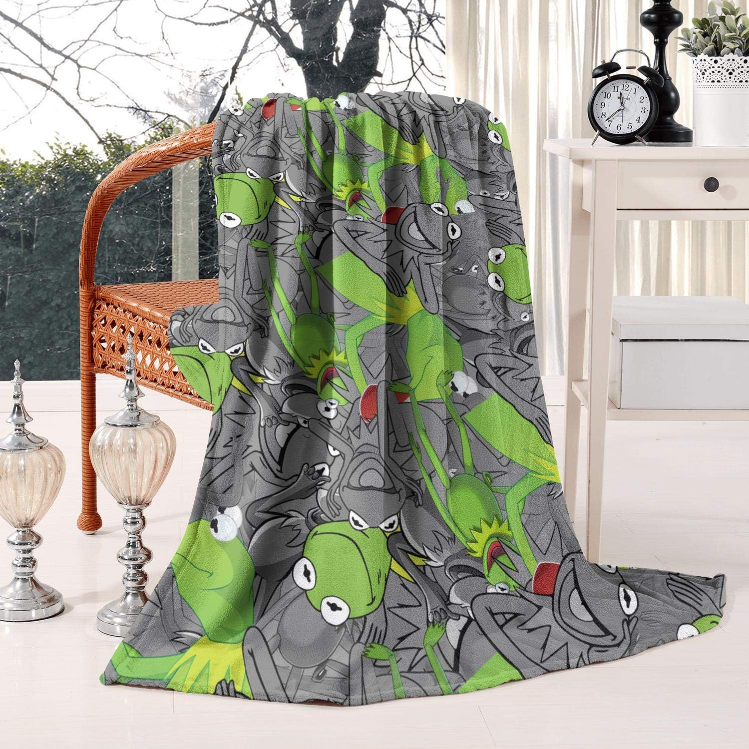 coolgood Soft Fleece Kermit The Frog Muppet Children's Furry Toys Gray Blanket-59¡±x79¡± All Season Blanket for Bed Couch Chair