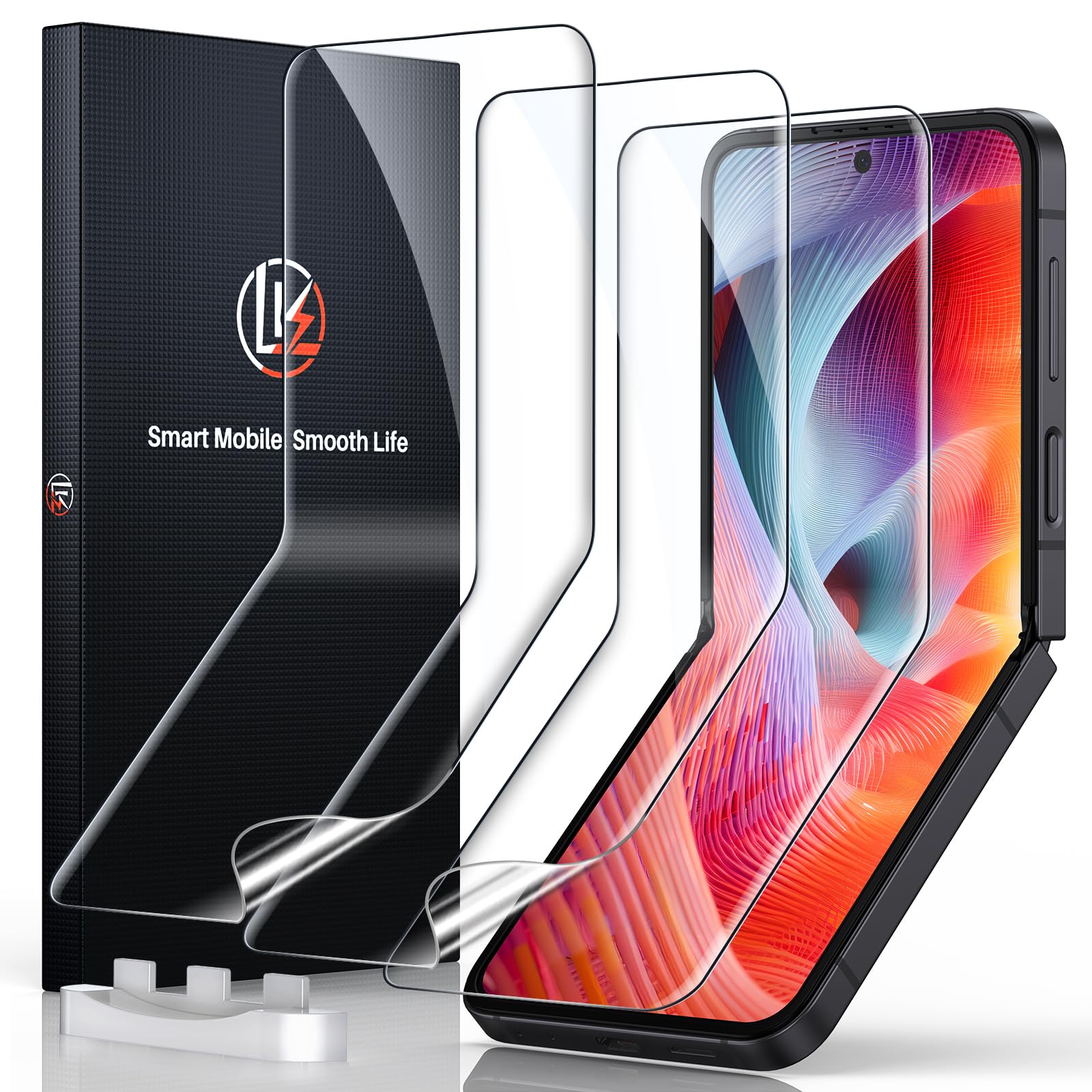 LK 3 Pack for Samsung Galaxy Z Flip 7 Screen Protector, Premium Soft TPU (Not Glass), Self-Healing, Anti-Fingerprint, Touch Sensitive, Full Coverage, HD Clear Screen Protector for Galaxy Z Flip 7