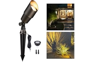 Gardenreet Landscape Spotlights Low Voltage - Brass Outdoor Uplight LED 12V, Wired Spot Lights IP65 Waterproof, Antique Bronze for Exterior Garden Yard Tree House with 5W 2700K Warm White MR16 Bulb