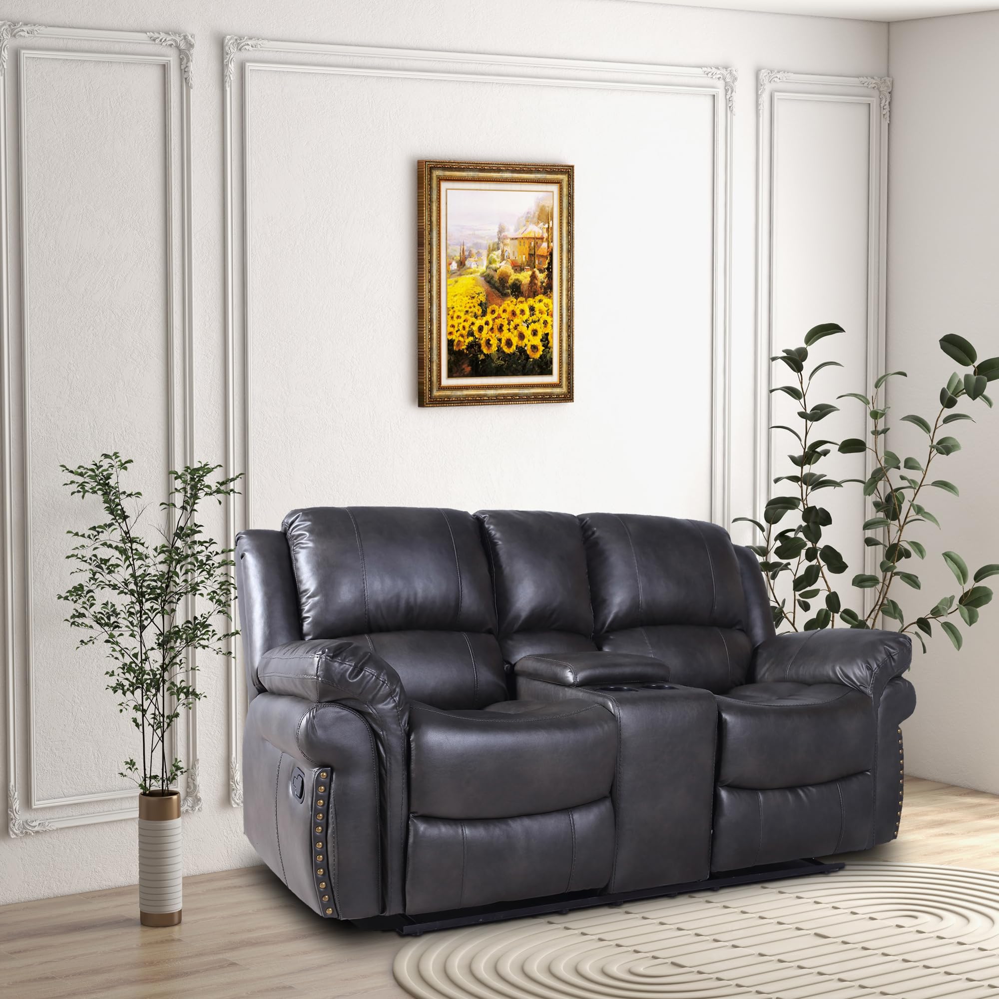 Photo 1 of ***PARTS ONLY -SELLING AS IS*** Faux Leather Manual Recliner Loveseat with Storage Cup Holders for Home Theater Living Room Office