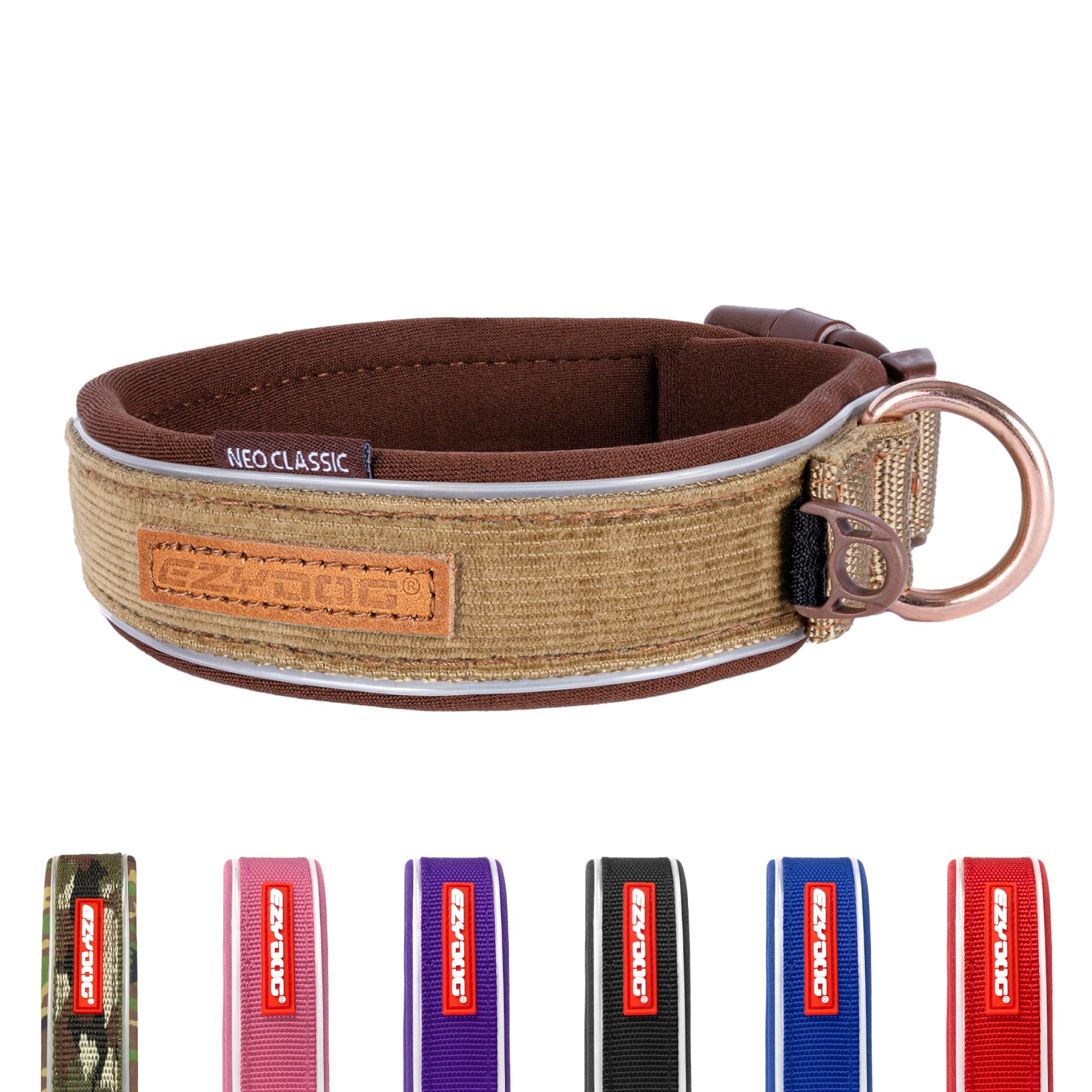 EzyDog Classic Neo Dog Collar - Reflective Small Dog Collar with Quick Release Buckle, For Small, Medium & Large Dogs - Supreme Comfort with Soft & Strong Nylon Webbing - Corduroy