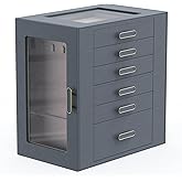 Jewelry Boxes for Women, 6 Layer Jewelry Organizer with Glass Lids, Jewelry Holder Organizer with 5 Drawers and 2 Glass Doors for Jewelry Storage, Big Jewelry Box for Womens Gift (Grey)