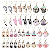 Tondiamo 18 Pairs Cute Anime Cat Dangle Earrings Set Kawaii Aesthetic Alloy Funny Cartoon Kitten Drop Dangling Christmas Cat Earrings for Women Party Jewelry Gifts