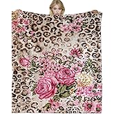 Lacama Leopard Print Throw Blanket Gifts for Women, Pink Floral Leopard Blanket Lightweight Flannel for for Couch Office Travel,Home Living Room Fashionable Decor 60x50inch