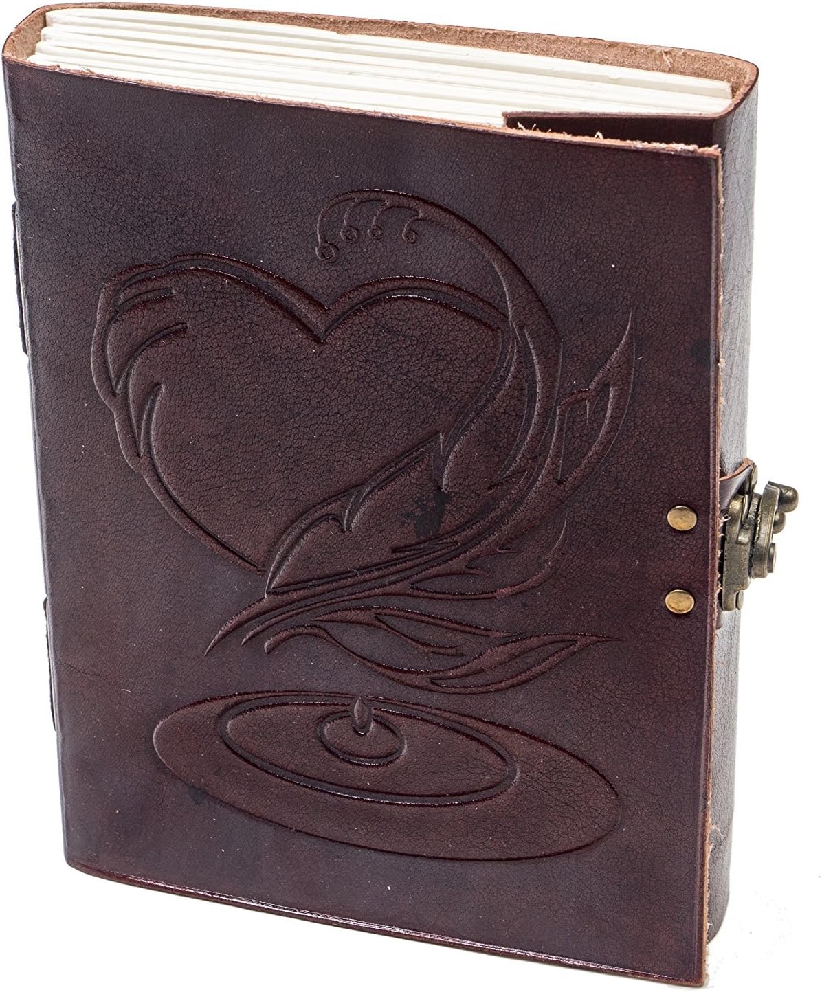 Leather Journals Large Vintage Heart Embossed Leather Journal Notebook Diary (Handmade Paper) - Coptic Bound