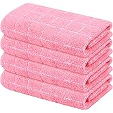 Mordimy 100% Cotton Terry Cloth Kitchen Towels, Super Soft and Absorbent Dish Towels for Drying, Checkered Designed Hand Towels for Kitchen, 16 x 26 Inches, 4 Pack, Pink