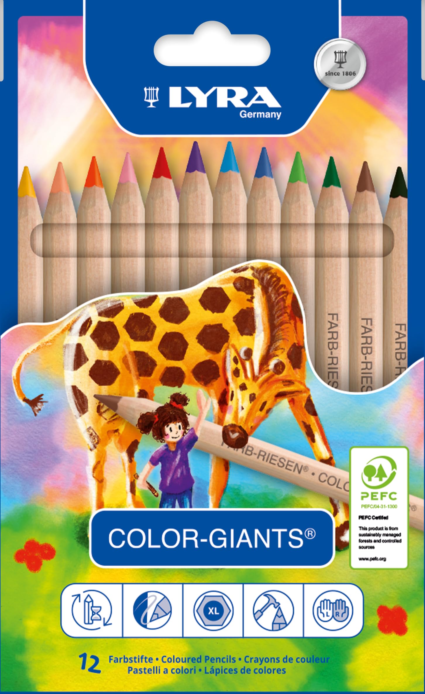 LYRA Colour Giant Natural Cardboard Case with 12 Coloured Pencils, Assorted 3931120