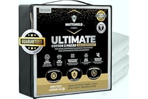 MATTSHIELD ORIGINAL MATTSHIELD Ultimate 3-Piece Kit - Bed Bug-Proof Mattress Cover Queen Size 100% Cotton Top + 2 Pillow Protectors with Zipper - 6 Sided Waterproof Encasement, Total Defense Kit