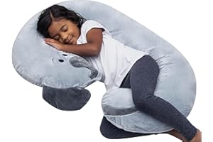 Leachco Snoogle Jr. - Luxuriously Soft Plush Elephant with Zippered Removable Cover – The Snuggle, Cuddle, Animal Body Pillow for Kids, Gray