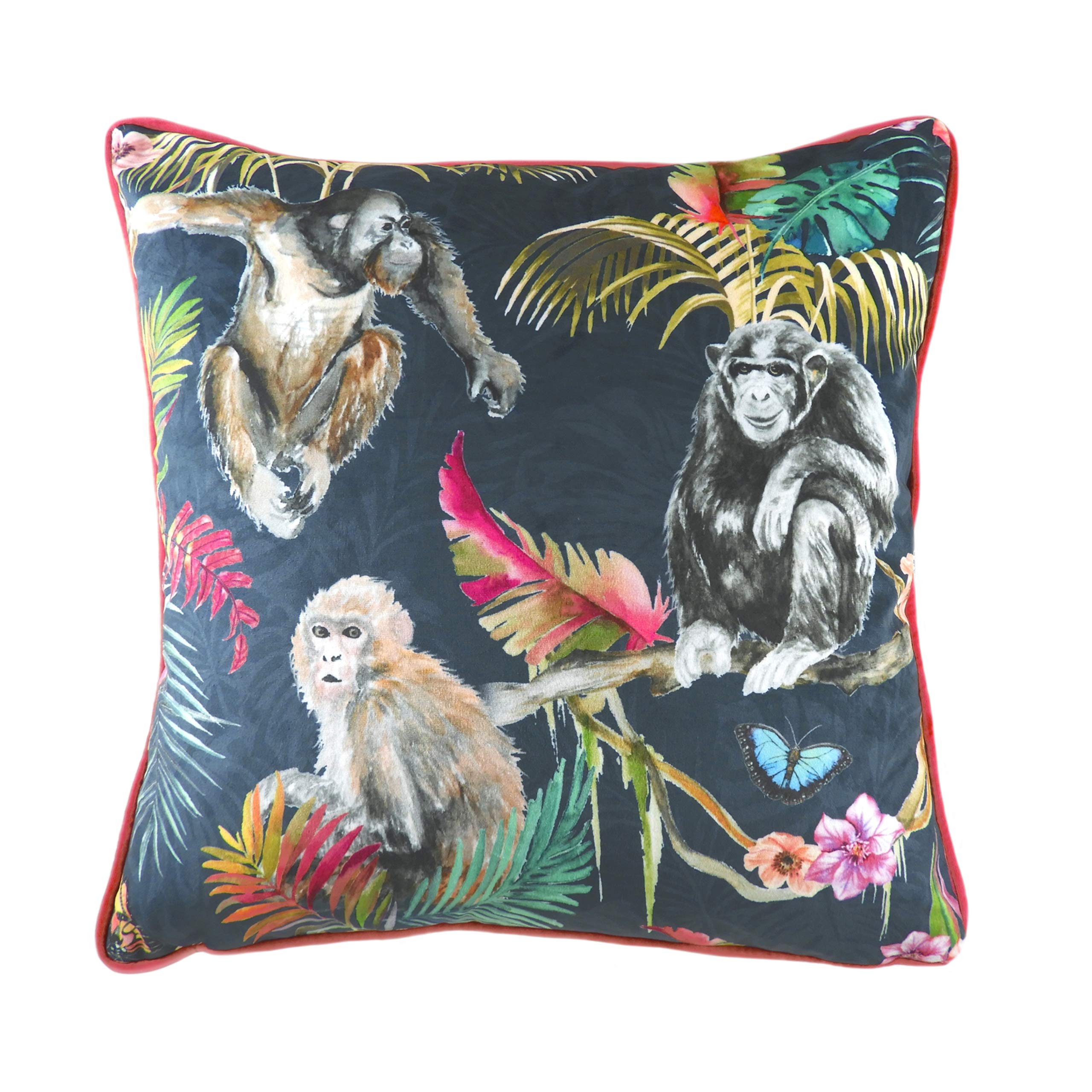 Evans Lichfield Jungle Monkey Polyester Filled Cushion, Blue, 43 x 43 cm
