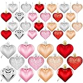 36Pcs Valentines Day Decor Heart Ornaments Classic Valentines Decorations Heart Shaped Baubles Hanging Ornaments for Valentine’s Day Christmas Tree Wedding Anniversary Party (Multicolor)