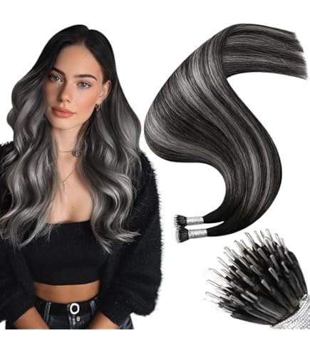Hetto Tape-In Extensions - Real Hair Balayage Black & Silver - View #8