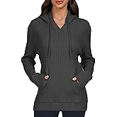 KKXILI Womens Loose Fit Hoodies Ladies Tunics Knit V Neck Sweaters Cute Sweatshirts Pullover with Pockets