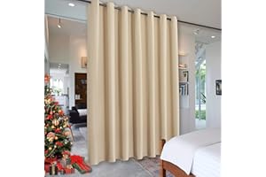 RYB HOME Wall Divider Curtain for Living Room, Noise Reduction Privacy Curtain with Anti-Rust Grommet Top Blackout Curtain for Bedroom/Kids Room, 7 ft Tall x 8.3 ft Wide, Cream Beige, 1 Pack