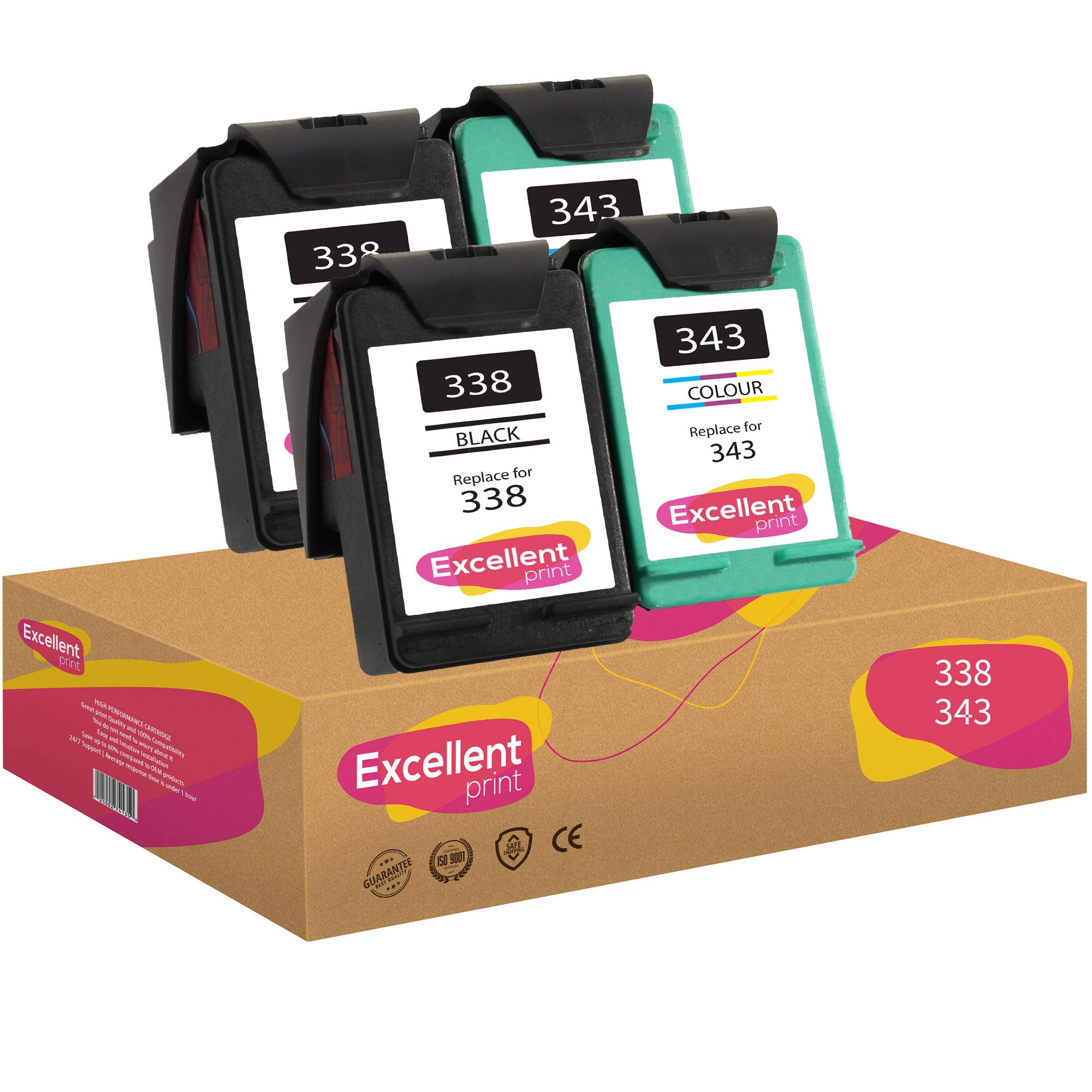 Excellent Print 338 343 Compatible Ink Cartridges for HP Officejet 100 Photosmart 2573 2575 8050