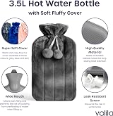 volila 3.5L Extra Large Hot Water Bottle Grey Faux Fur Cover view 2