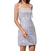 YYA Women's Mini Strapless Dress Sequin Strappy Bodycon Party Dress Sparkly Glitter Ruched Party Club Dress,S-XL