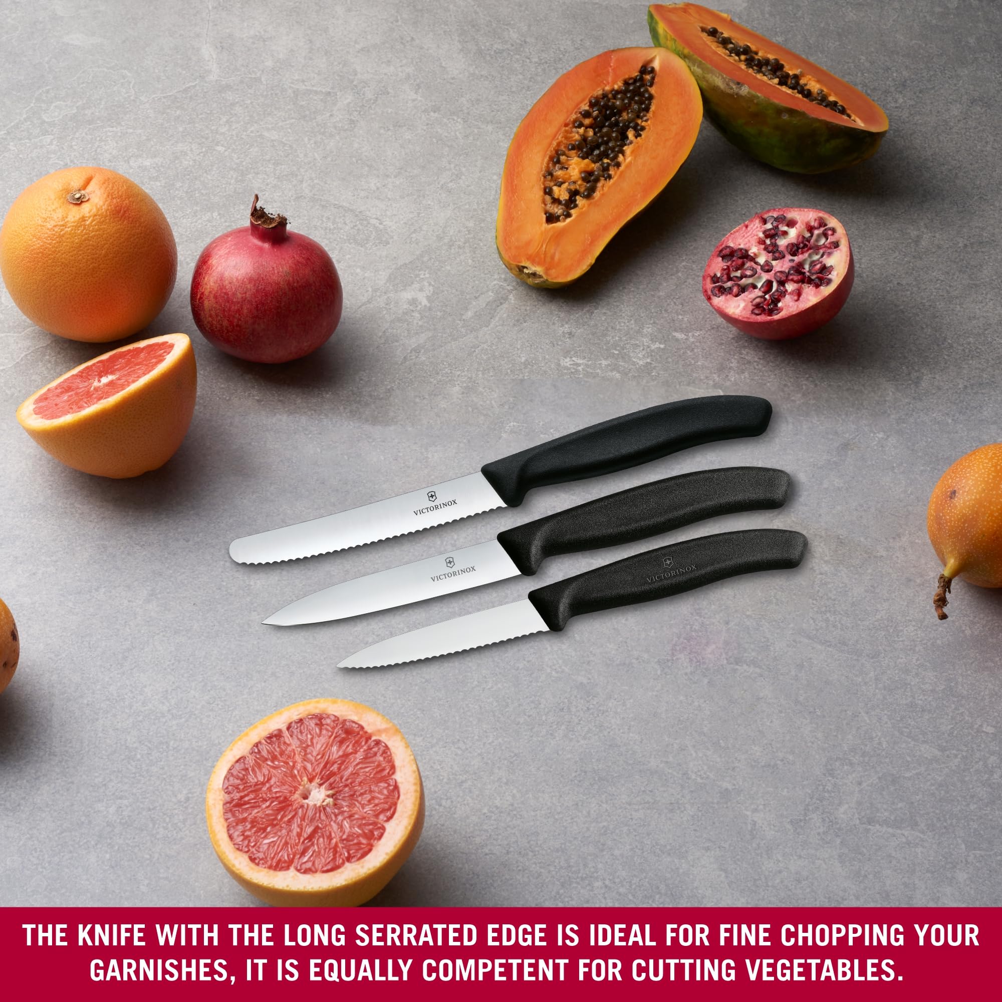 Victorinox Swiss Classic Küchenmesser Set, 3teilig, Gemüse-, Tomaten- und Frühstücksmesser, Rostfreier Stahl, Schwarz 2