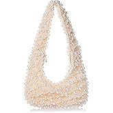 Abvokury Women Artisanal Acrylic Pearl Clutch Exquisite Beads and Fabric Woven Shoulder Bag Evening Satchal for Wedding Party (L)