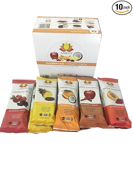 Amrita Paleo Superfood Energy Bars Variety 10 Pack - Soy-Free, Dairy-Free, Non-GMO Certified - Vegan, Raw and Kosher, Clean Fuel for Athletes - 5 Unique Flavors best paleo bars