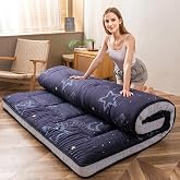 MAXYOYO Futon Mattress, Japanese Floor Mattress Folding Sleeping Pad | Black Moon and Star Quilted Mattress Topper with Cover and Storage Bag, Thick Breathable Floor Mattress Camping Mat, Twin