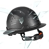 COOLJOB Full Brim Hard Hat, Vented Construction Safety Helmet OSHA Approved, 6-Point Ratchet Suspension, Carbon Fiber Pattern Design