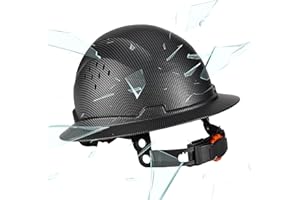 COOLJOB Full Brim Hard Hat, Vented Construction Safety Helmet OSHA Approved, 6-Point Ratchet Suspension, Carbon Fiber Pattern Design